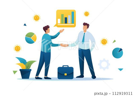 Successful cooperation between two businessmen. Flat 2D web design Successful cooperation between two businessmen. Flat 2D web design 112919311