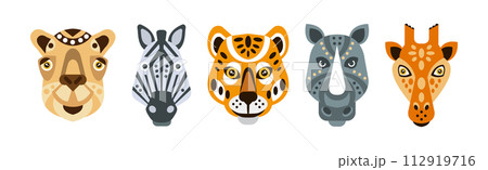 Animal Portrait Made in Unique Geometrical Flat Style Vector Set 112919716