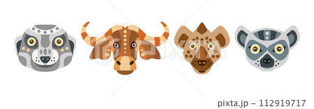 Animal Portrait Made in Unique Geometrical Flat Style Vector Set 112919717