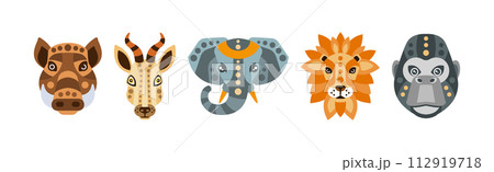 Animal Portrait Made in Unique Geometrical Flat Style Vector Set 112919718