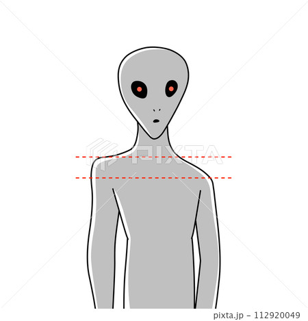 肩の高さが左右非対称な宇宙人（グレイ）の線画 112920049