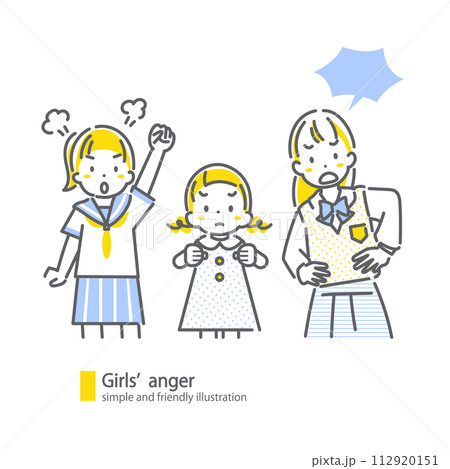 反論する女の子たち　シンプルでお洒落な線画イラスト 112920151