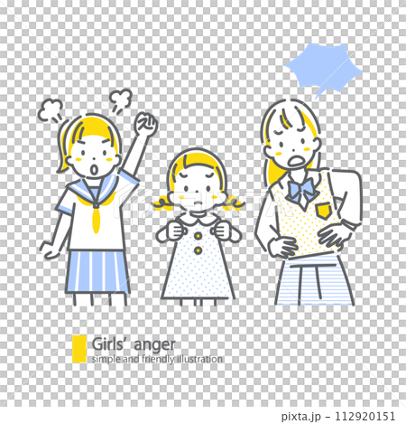 反論する女の子たち　シンプルでお洒落な線画イラスト 112920151