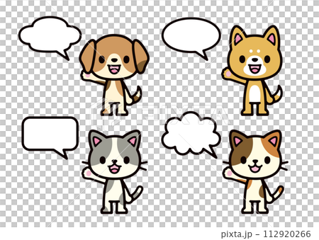 吹き出しとかわいい犬と猫のイラストセット 112920266