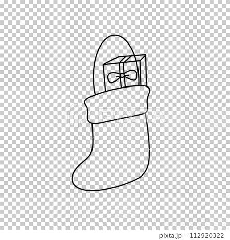 A white Christmas stocking with a box inside and a bow on top 112920322