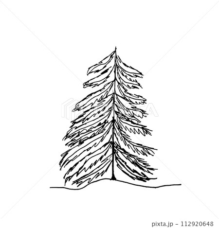 The with Christmas tree with with balls, garland, snowflakes. Winter illustration for fabric, textile wallpaper, posters, gift wrapping paper. Merry Christmas and New year Vector 112920648