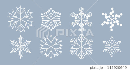 White template snowflake. Isolated snowflakes icon, round mandala. Winter Holiday cartoon flat illustration. Merry Christmas and New year Vector. Hand draw style White template snowflake. Isolated snowflakes icon, round mandala. Winter Holiday cartoon flat illustration. Merry Christmas and New year Vector. Hand draw style 112920649