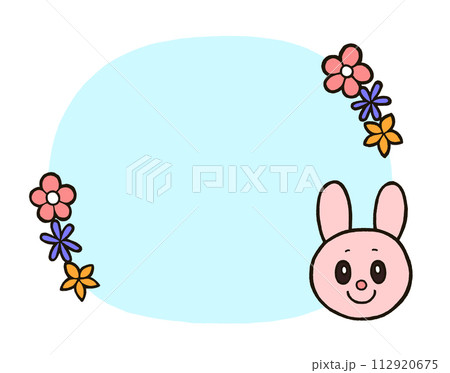 可愛いうさぎと花のフレーム　水色 112920675