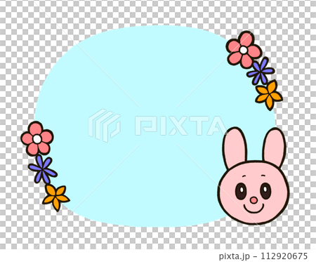 可愛いうさぎと花のフレーム　水色 112920675