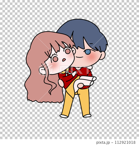 A cartoon drawing of a boy and a girl hugging each other 112921018