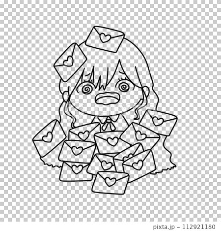 A girl is surrounded by many envelopes with hearts on them A girl is surrounded by many envelopes with hearts on them 112921180