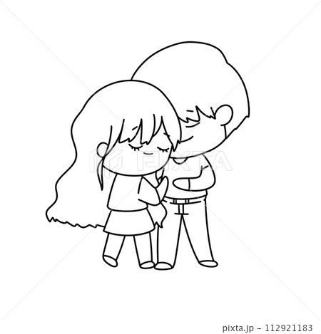 A couple of cartoon characters are hugging each other 112921183