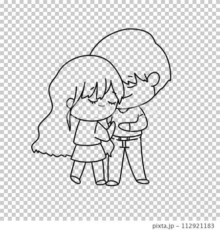 A couple of cartoon characters are hugging each other 112921183