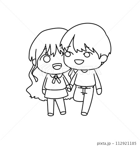 A couple of cartoon characters are holding hands and smiling A couple of cartoon characters are holding hands and smiling 112921185