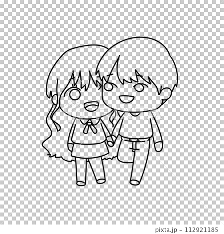 A couple of cartoon characters are holding hands and smiling A couple of cartoon characters are holding hands and smiling 112921185