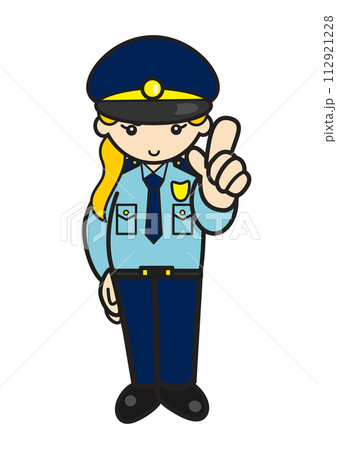 指さしポーズをする白人女性警察官 112921228