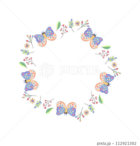 cute frame, with a butterfly and flowers infant, summer spring for congratulations, announcements. on a white background cute frame, with a butterfly and flowers infant, summer spring for congratulations, announcements. on a white background 112921302