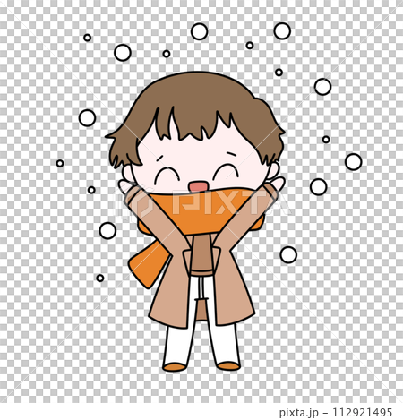 A cartoon boy is wearing a scarf and is smiling A cartoon boy is wearing a scarf and is smiling 112921495