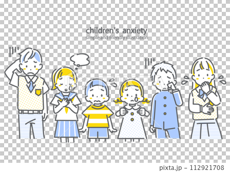 Worried children - simple and stylish line drawing illustration Worried children - simple and stylish line drawing illustration 112921708