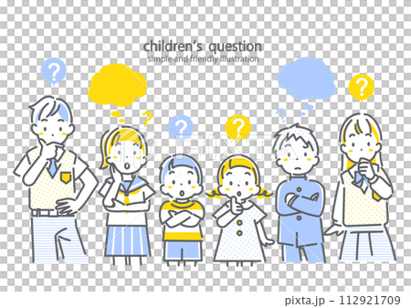 考える子供たち シンプルでお洒落な線画イラスト 考える子供たち シンプルでお洒落な線画イラスト 112921709