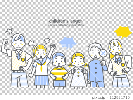 反論する子供たち　シンプルでお洒落な線画イラスト 112921710