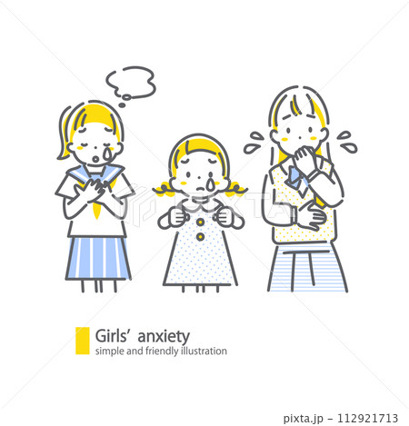 悩む女の子たち シンプルでお洒落な線画イラスト 悩む女の子たち シンプルでお洒落な線画イラスト 112921713
