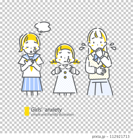 悩む女の子たち シンプルでお洒落な線画イラスト 悩む女の子たち シンプルでお洒落な線画イラスト 112921713