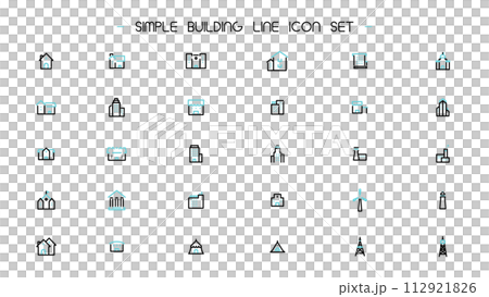 Simple line icon set with building motif (blue) 112921826