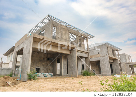 construction residential new house with prefabrication system in progress at building site 112922104