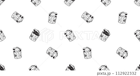 cat seamless pattern rubbish bin garbage trash can vector kitten calico munchkin neko pet cartoon doodle gift wrapping paper tile background repeat wallpaper illustration isolated design 112922332