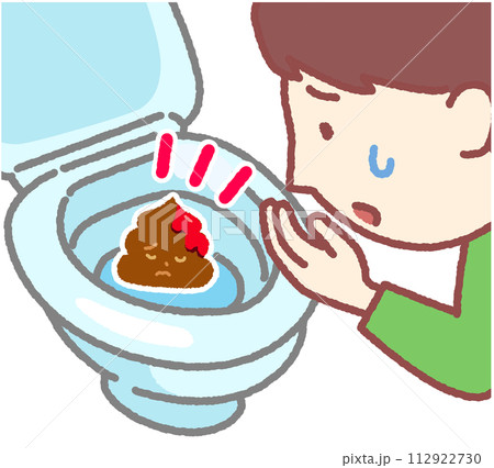 血のついた大便を見てショックを受ける人物のベクターイラスト 血のついた大便を見てショックを受ける人物のベクターイラスト 112922730