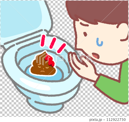 血のついた大便を見てショックを受ける人物のベクターイラスト 血のついた大便を見てショックを受ける人物のベクターイラスト 112922730