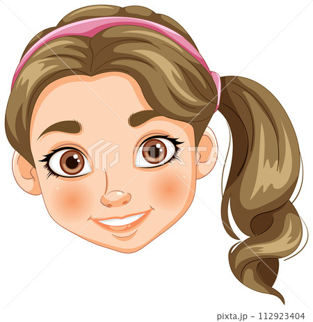Smiling Girl with Pink Headband Illustration 112923404