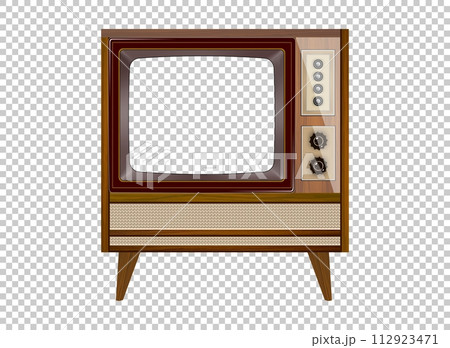 Vector retro television mock up isolate on transparent grid Vector retro television mock up isolate on transparent grid 112923471