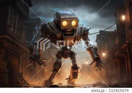 Mechanical robot in future world war. By generative Ai Mechanical robot in future world war. By generative Ai 112925074
