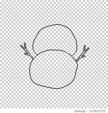 A snowman with a carrot nose and two snow-covered arms 112925135