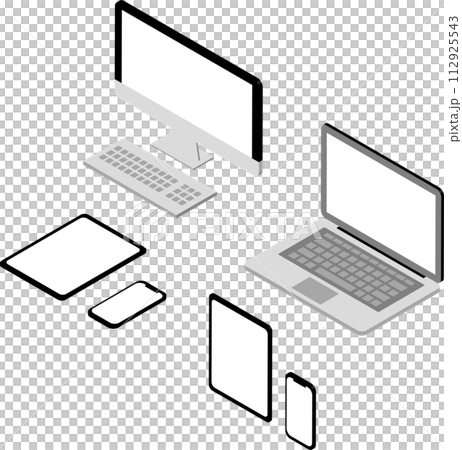 Isometric computer, smartphone, tablet, electronic device, decoration, illustration material set 112925543