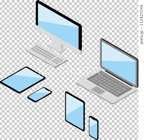 Isometric computer, smartphone, tablet, electronic device, decoration, illustration material set 112925544