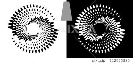 Modern abstract background with halftone tetragons in circle form. Design element or icon. A black figure on a white background and an equally white figure on the black side. 112925886