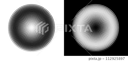 Abstract background with lines in circle. Art design spiral as logo or icon. A black figure on a white background and an equally white figure on the black side. 112925897