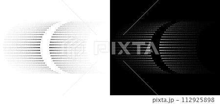 Modern abstract background with halftone dots in lines. Design element or icon. Black shape on a white background and the same white shape on the black side. 112925898