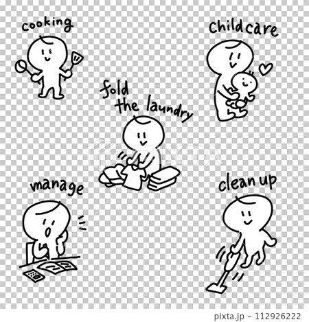 手繪插圖集做各種家務的人簡筆畫 112926222