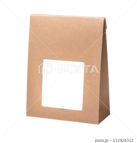 背景透過 中身が見える窓付きの三角カートン・さんかくの箱|パッケージ(クラフト)柄無し 背景透過 中身が見える窓付きの三角カートン・さんかくの箱|パッケージ(クラフト)柄無し 112926312