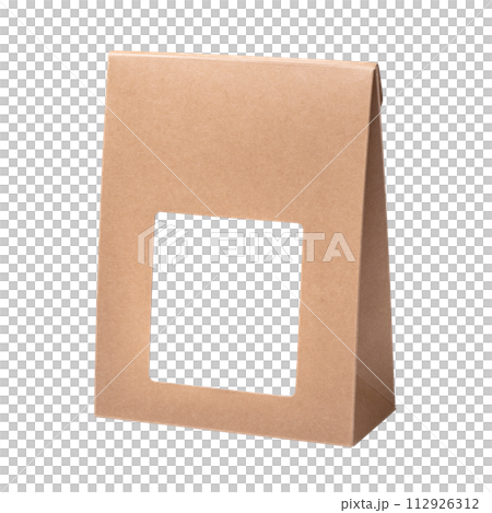 背景透過 中身が見える窓付きの三角カートン・さんかくの箱|パッケージ(クラフト)柄無し 背景透過 中身が見える窓付きの三角カートン・さんかくの箱|パッケージ(クラフト)柄無し 112926312