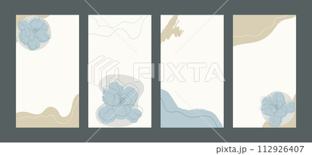 Abstract social media creative templates set. Post and story backgrounds with flowers outline and shapes. Editable. Vector illustration Abstract social media creative templates set. Post and story backgrounds with flowers outline and shapes. Editable. Vector illustration 112926407