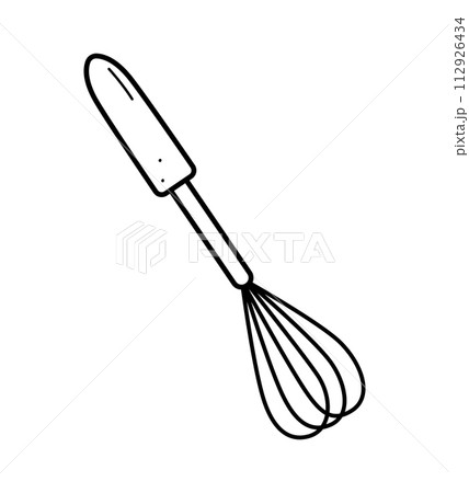 Vector icon of a corolla, doodle illustration of kitchen utensils, a whisk for whipping eggs or cream. 112926434