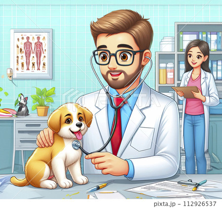 A veterinarian doctor examines a dog in his medical office. Animal treatment, veterinary clinic A veterinarian doctor examines a dog in his medical office. Animal treatment, veterinary clinic 112926537