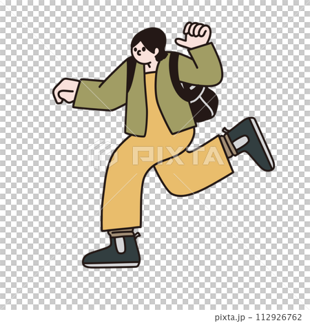 Line drawing vector of a running woman 112926762