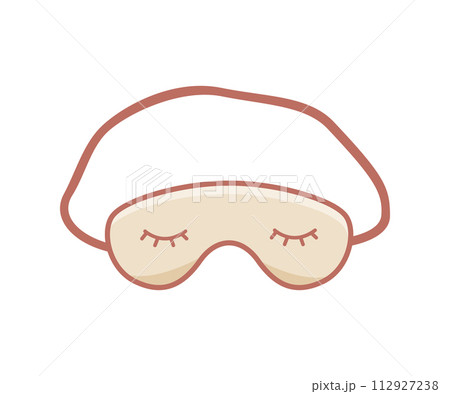 A sleep mask with painted closed eyes. Vector doodle accessory icon. Isolated on white. 112927238