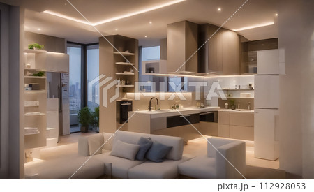 モダンなリビングのカットアウェイビュー 112928053